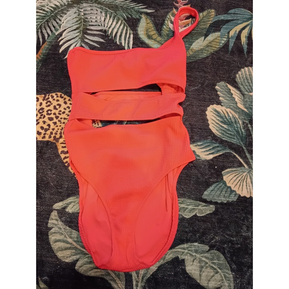 Aerie Crinkle Cut Out One Shoulder One Piece Swimsuit Lumious Rose Size L Large